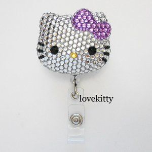Lavender Hello Kitty Blinged Rhinestone Retractable ID Badge Reel Holder